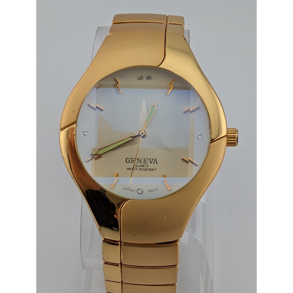 Geneva Watch Men 40mm Case Gold 8" Band- New Battery